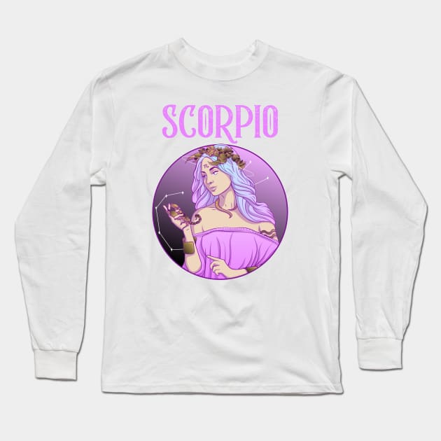 Scorpio Zodiac Beautiful Female V2 Long Sleeve T-Shirt by Tip Top Tee's